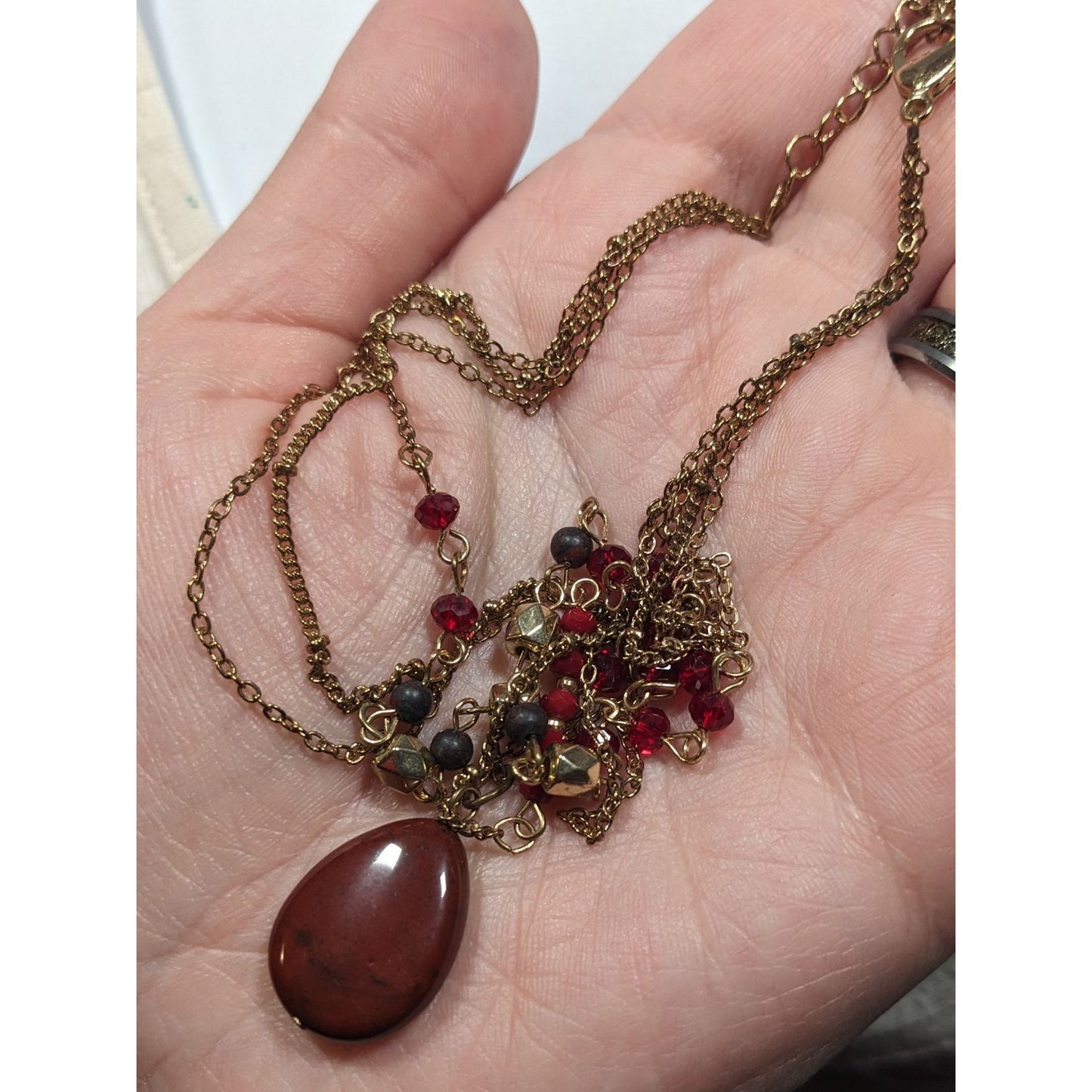 Retro Vampire Red And Gold Tone Layered Teardrop Necklace