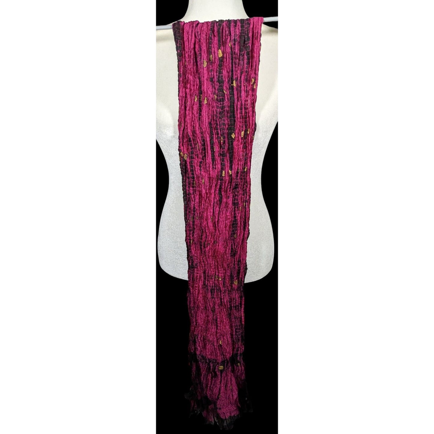 Bohemian Pink And Black Tie Dye Crinkle Scarf With Gold Accents