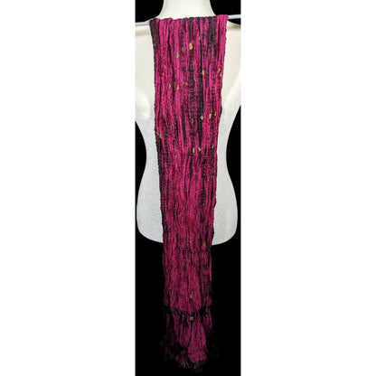 Bohemian Pink And Black Tie Dye Crinkle Scarf With Gold Accents