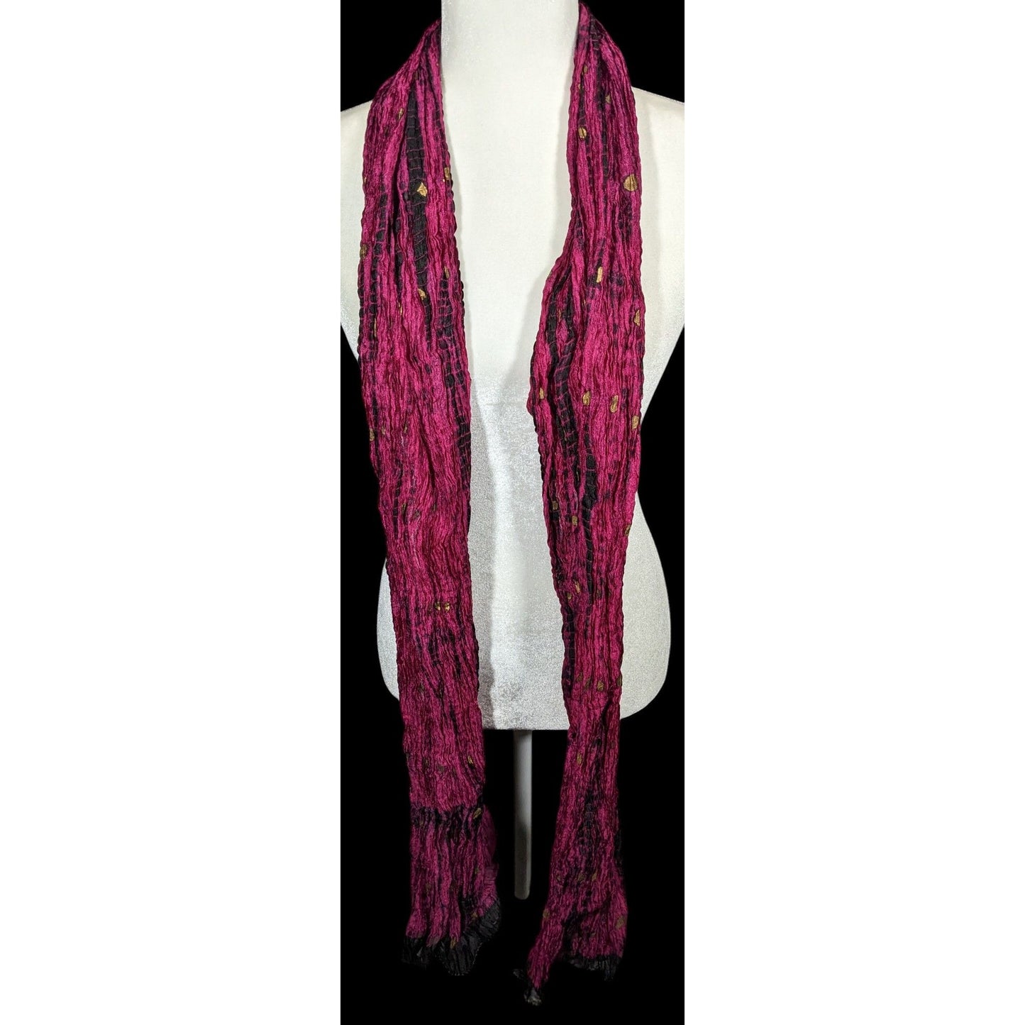 Bohemian Pink And Black Tie Dye Crinkle Scarf With Gold Accents