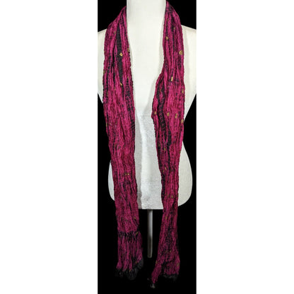 Bohemian Pink And Black Tie Dye Crinkle Scarf With Gold Accents