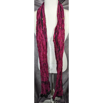 Bohemian Pink And Black Tie Dye Crinkle Scarf With Gold Accents