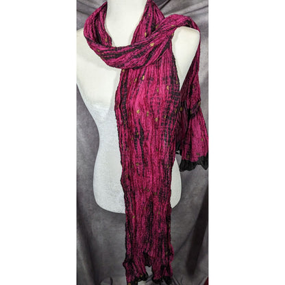 Bohemian Pink And Black Tie Dye Crinkle Scarf With Gold Accents