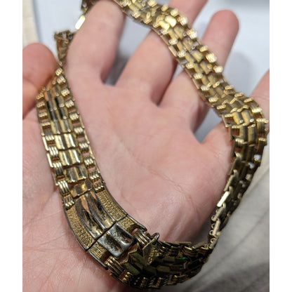 Vintage Sarah Coventry Gold-Tone Wide Chain Collar Necklace With Snap Clasp