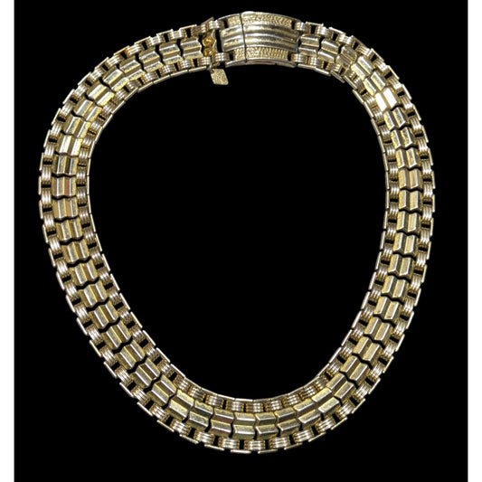 Vintage Sarah Coventry Gold-Tone Wide Chain Collar Necklace With Snap Clasp