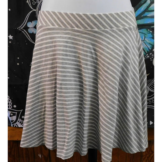 SO Striped Skater Skirt Light Grey And White