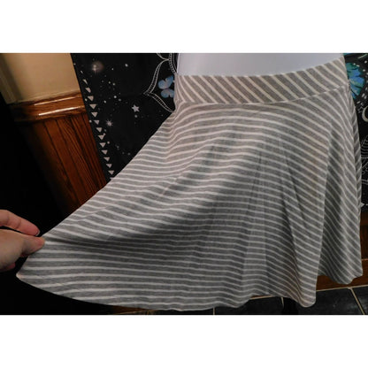 SO Striped Skater Skirt Light Grey And White