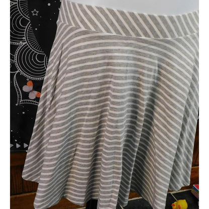 SO Striped Skater Skirt Light Grey And White