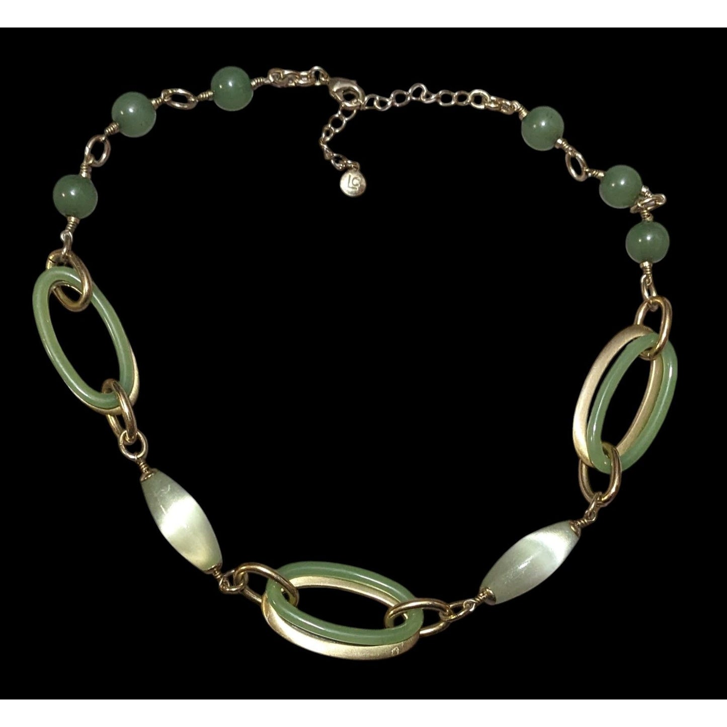 Vintage Liz Claiborne Green And Gold Cateye Retro Necklace