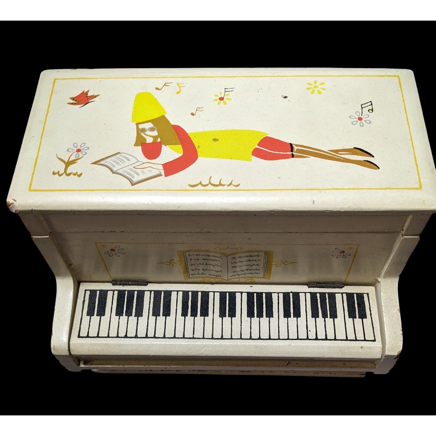 Vintage 60s Style Piano Music Jewelry Box By Mele