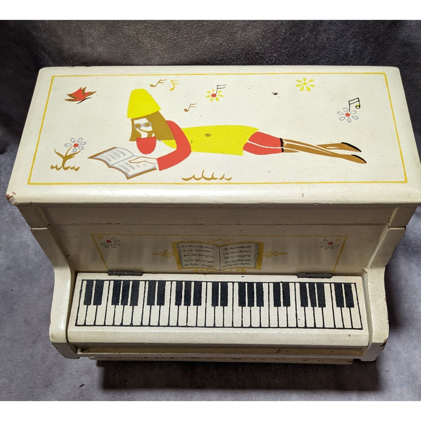 Vintage 60s Style Piano Music Jewelry Box By Mele