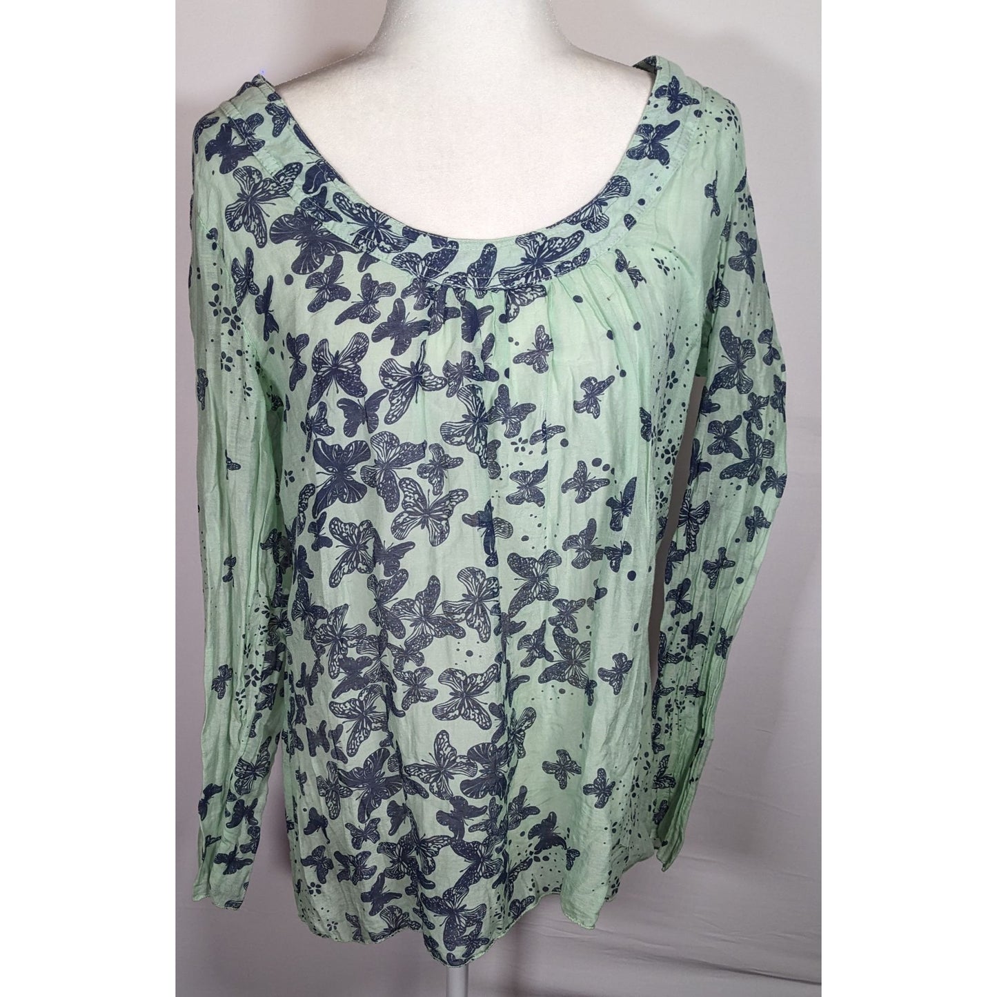 N & Willow Italy Bohemian Butterfly Blue And Green Top