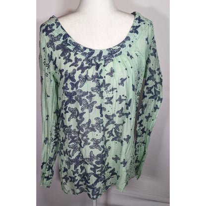 N & Willow Italy Bohemian Butterfly Blue And Green Top