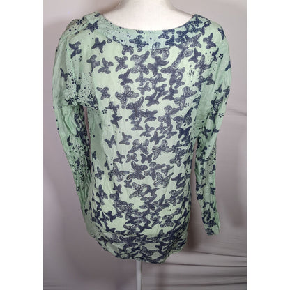 N & Willow Italy Bohemian Butterfly Blue And Green Top