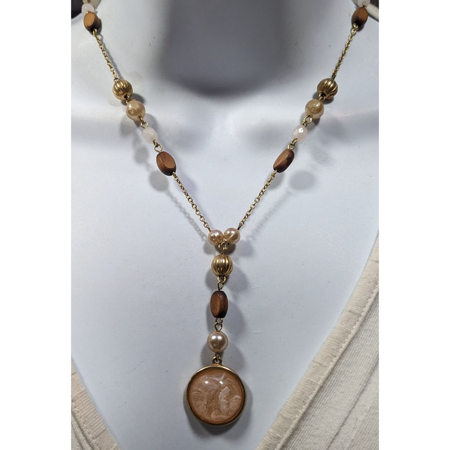 New York & Company Gold Tone Beaded Y Pendant Necklace