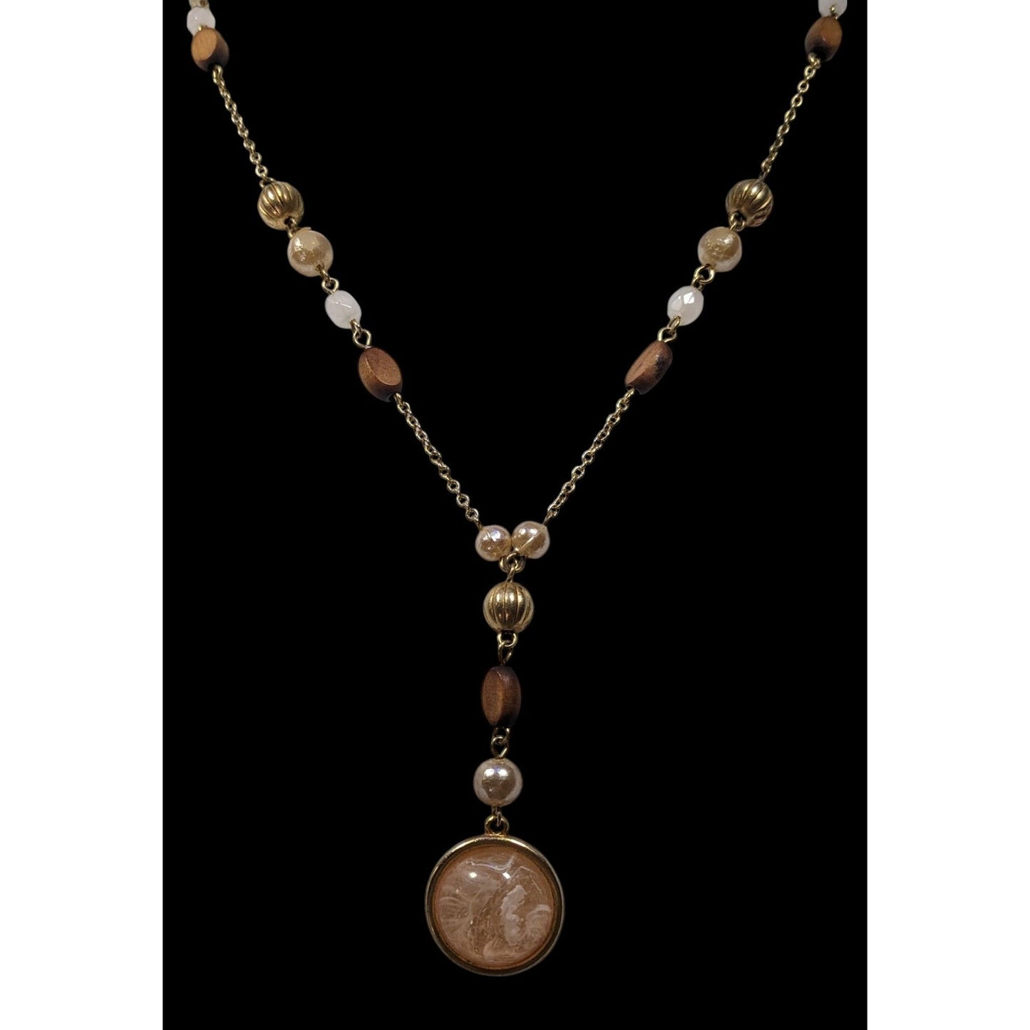 New York & Company Gold Tone Beaded Y Pendant Necklace