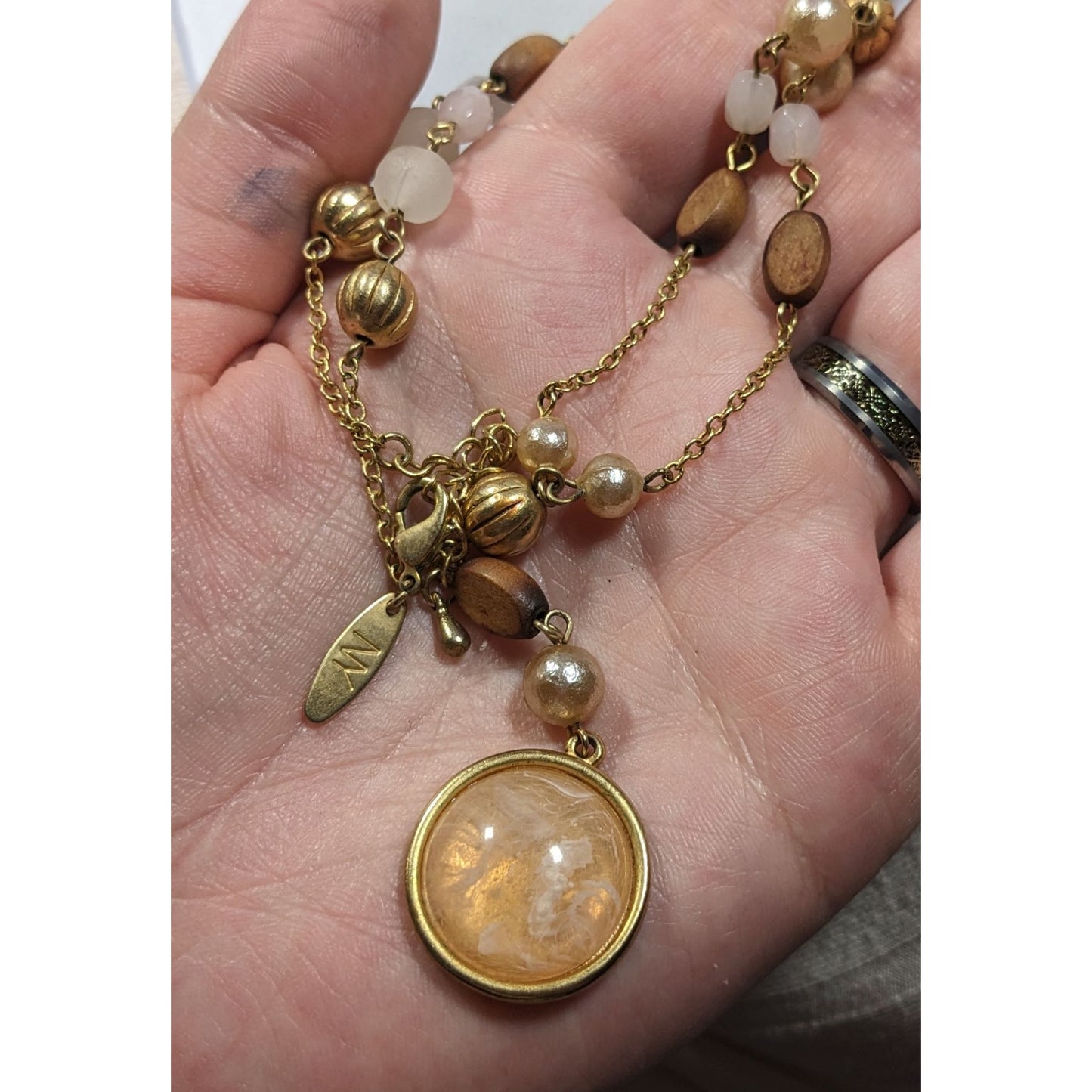 New York & Company Gold Tone Beaded Y Pendant Necklace