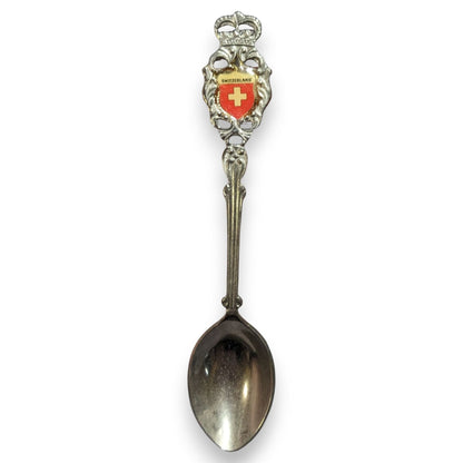 Vintage Travel Metal Silver Tone Switzerland Crest Souvenir Spoon 4 3/4 Inch