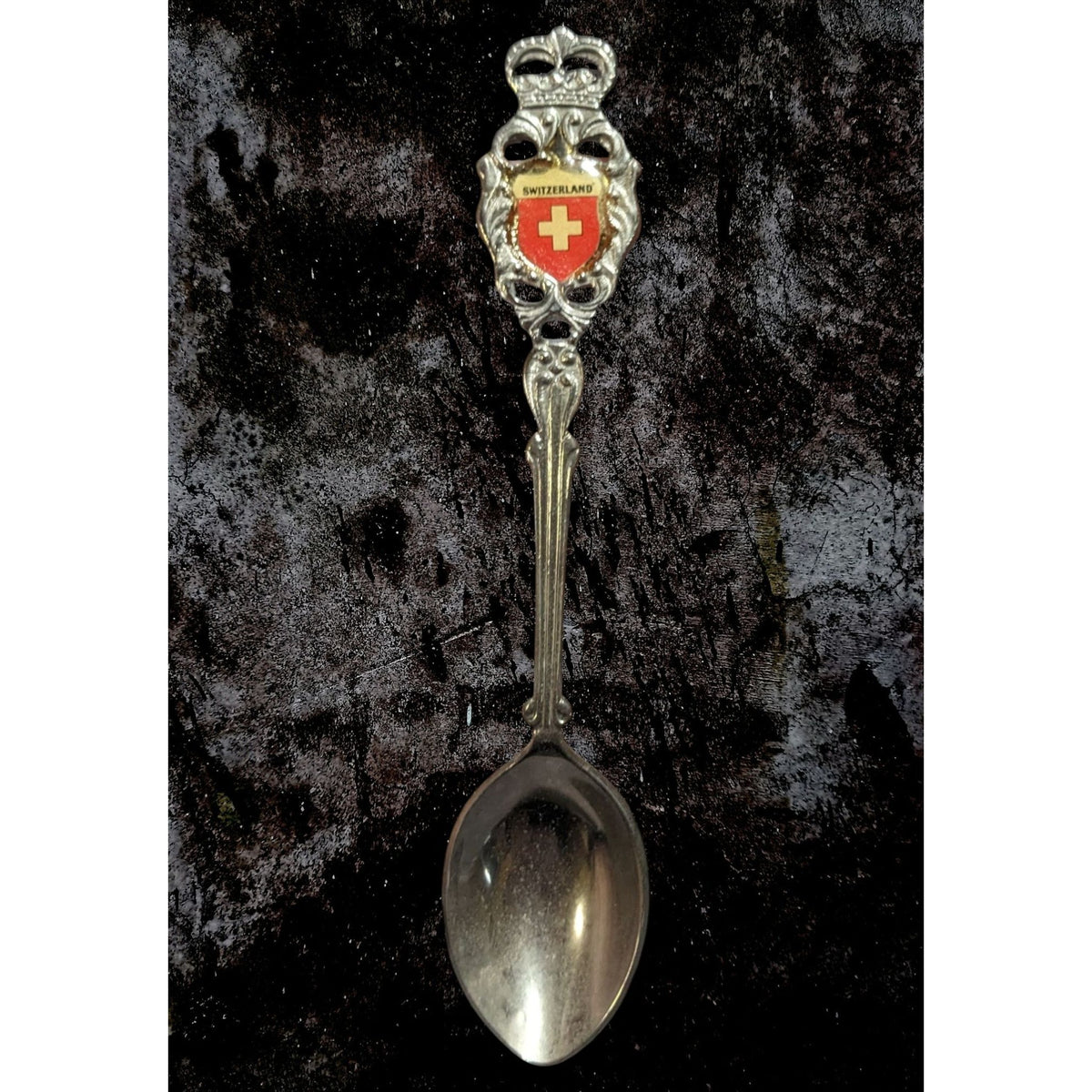 Vintage Travel Metal Silver Tone Switzerland Crest Souvenir Spoon 4 3/4 Inch