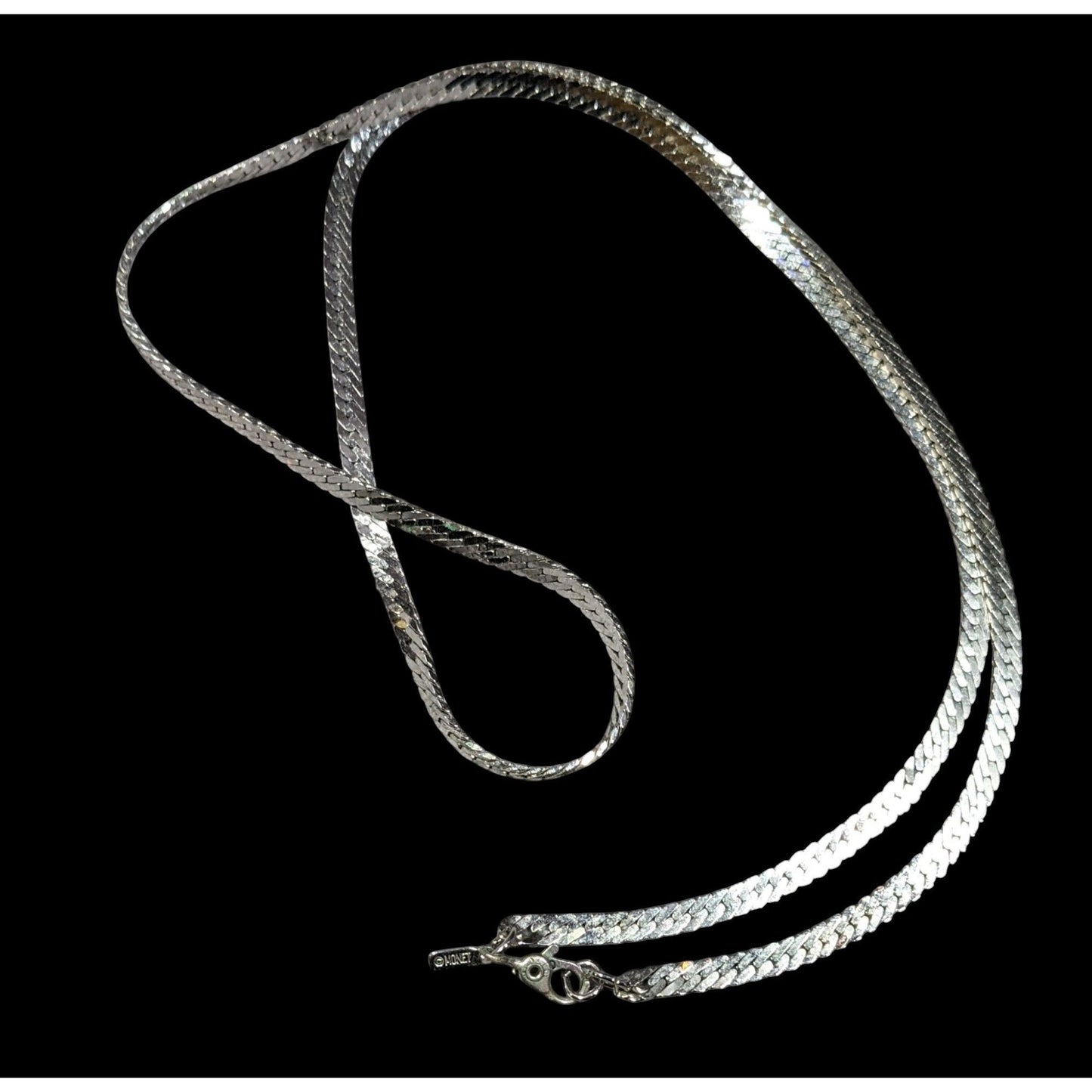 Vintage Monet Herringbone Silver Tone Chain Necklace