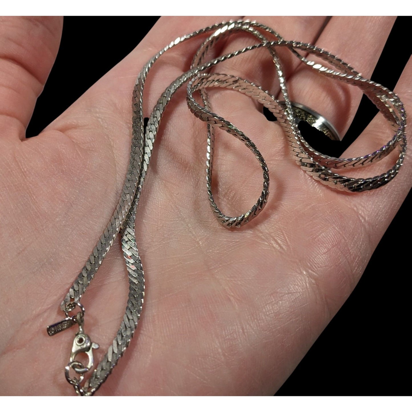 Vintage Monet Herringbone Silver Tone Chain Necklace