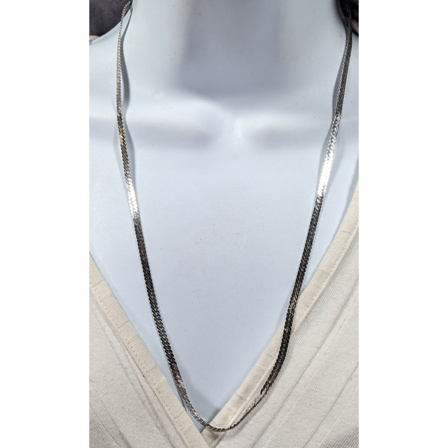 Vintage Monet Herringbone Silver Tone Chain Necklace