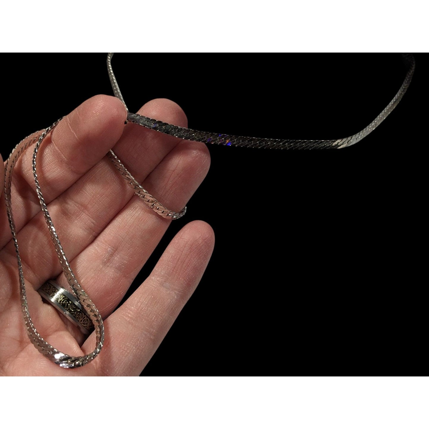 Vintage Monet Herringbone Silver Tone Chain Necklace
