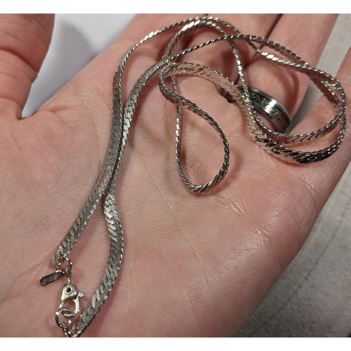Vintage Monet Herringbone Silver Tone Chain Necklace