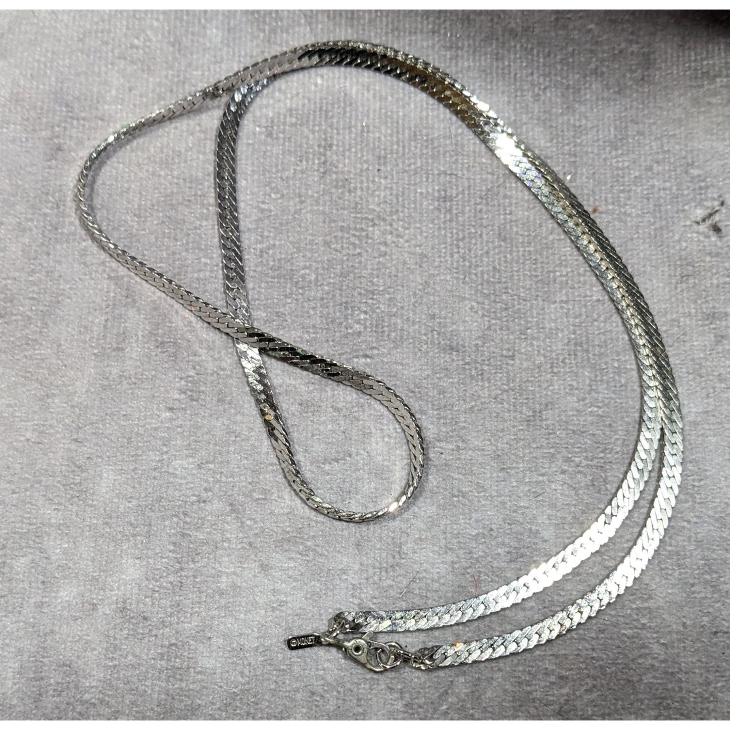 Vintage Monet Herringbone Silver Tone Chain Necklace