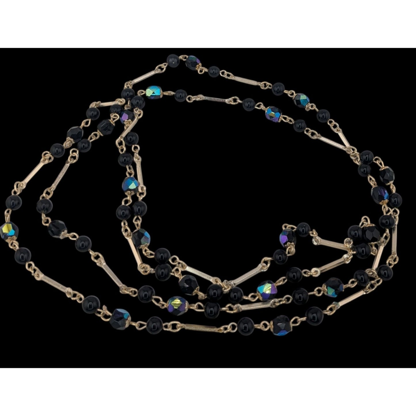 Glam Goth Black & Silver-Tone Beaded Necklace With Iridescent Accents