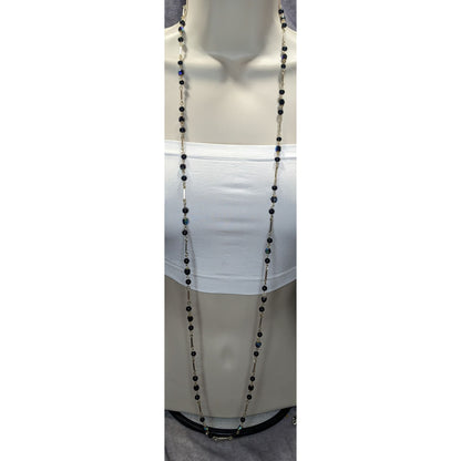 Glam Goth Black & Silver-Tone Beaded Necklace With Iridescent Accents