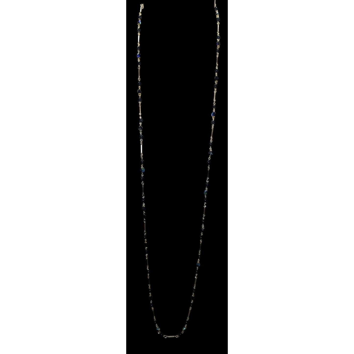 Glam Goth Black & Silver-Tone Beaded Necklace With Iridescent Accents