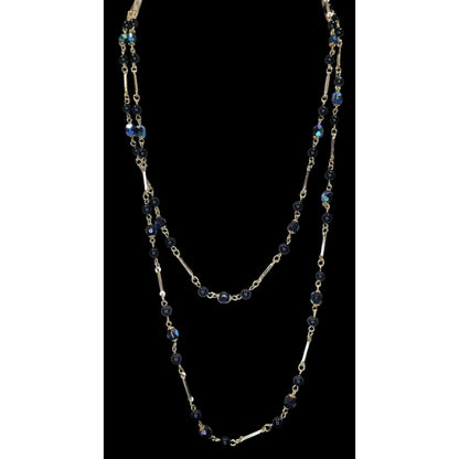Glam Goth Black & Silver-Tone Beaded Necklace With Iridescent Accents