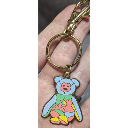 Kidcore Beanie Bear Peace Bear Collectible Pastel Enamel Keychain
