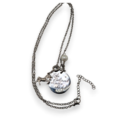 Whimsical Inspirational Silver Tone Horse Charm Necklace She Believed 23 Inch