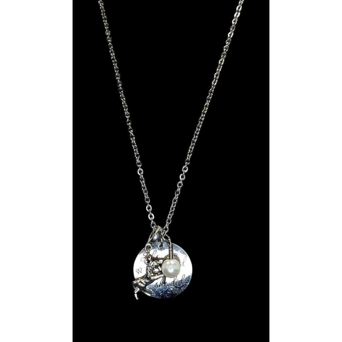 Whimsical Inspirational Silver Tone Horse Charm Necklace She Believed 23 Inch