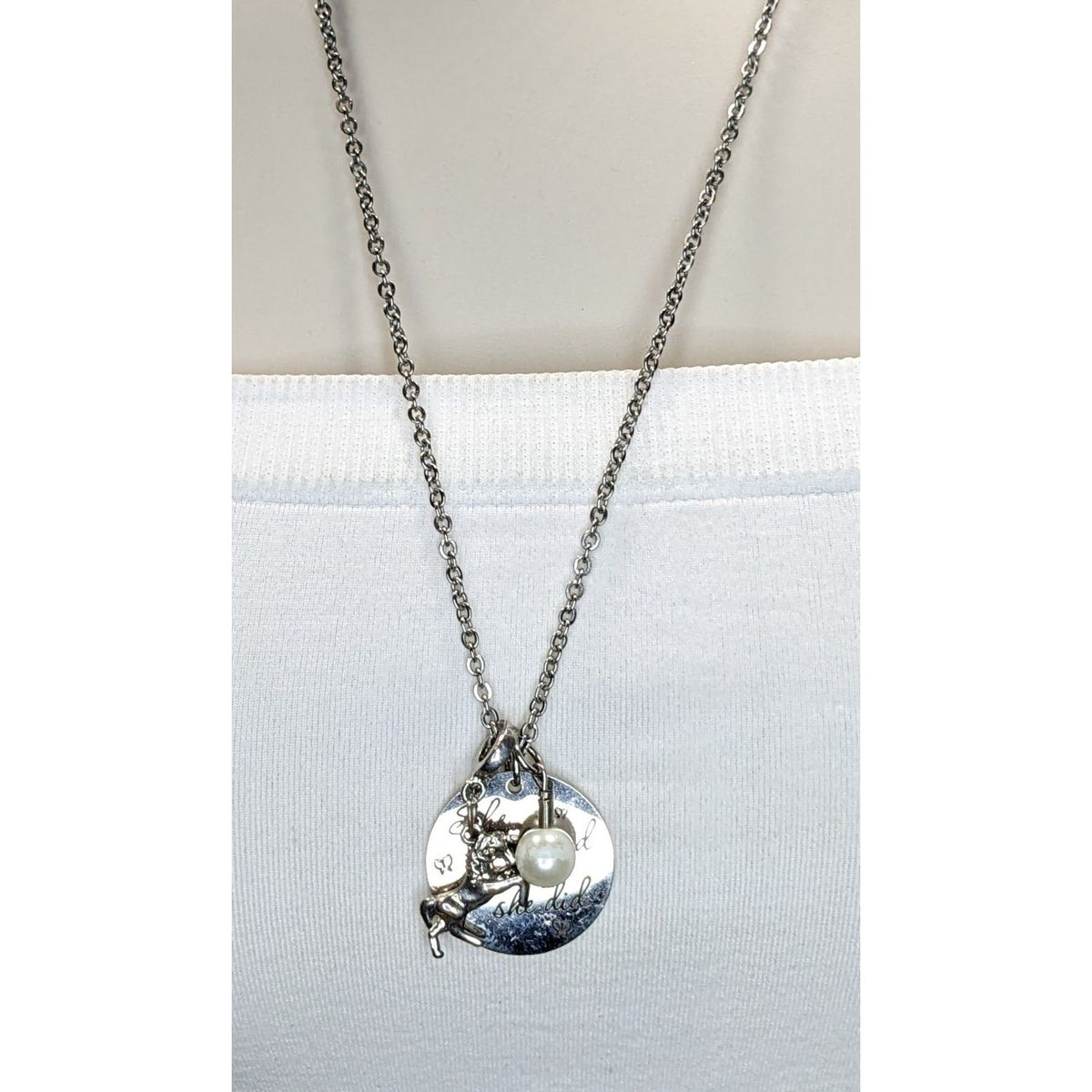 Whimsical Inspirational Silver Tone Horse Charm Necklace She Believed 23 Inch