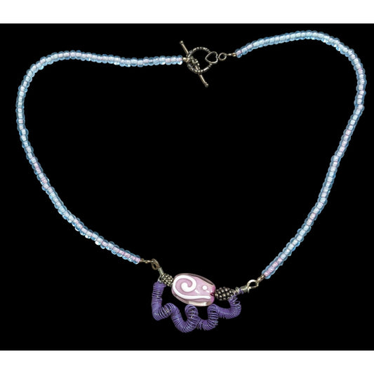 Handmade Purple And Blue Glass And Wire Wrap Necklace