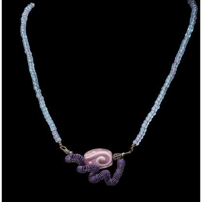 Handmade Purple And Blue Glass And Wire Wrap Necklace