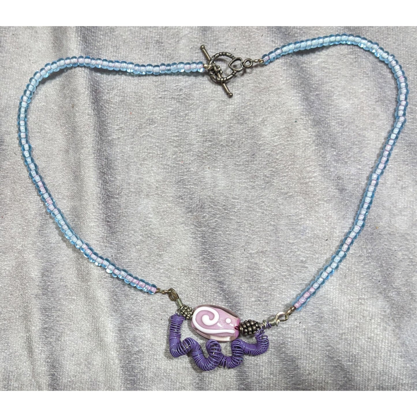 Handmade Purple And Blue Glass And Wire Wrap Necklace