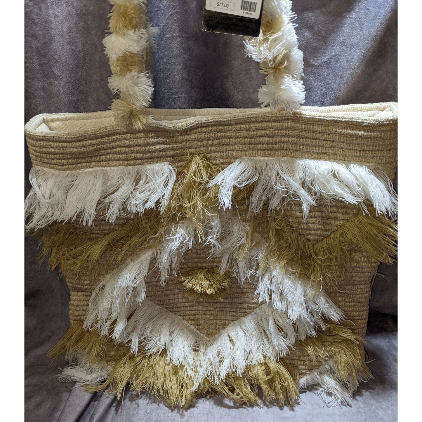 America & Beyond Fringed Shoulder Bag With Cream & Tan Details
