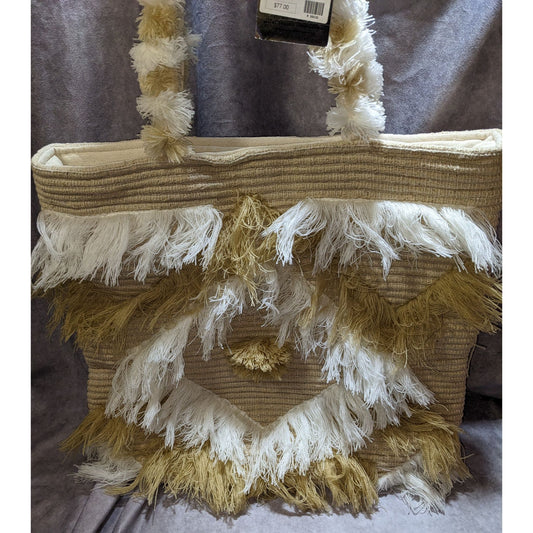 America & Beyond Fringed Shoulder Bag With Cream & Tan Details