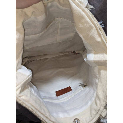 America & Beyond Fringed Shoulder Bag With Cream & Tan Details