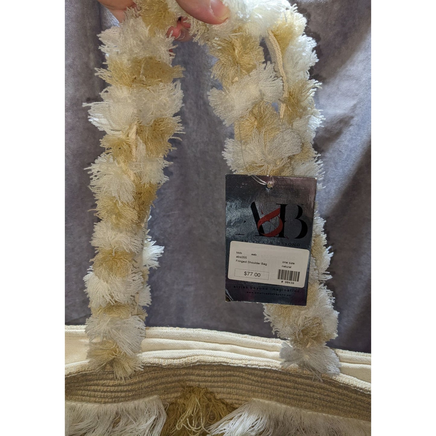 America & Beyond Fringed Shoulder Bag With Cream & Tan Details