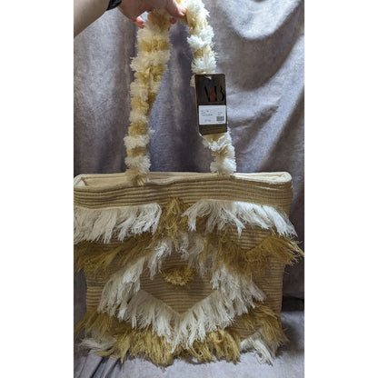 America & Beyond Fringed Shoulder Bag With Cream & Tan Details