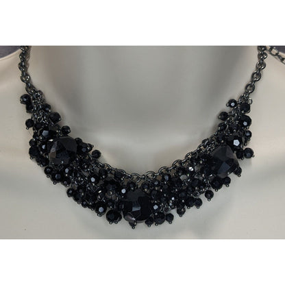 Gothic Vampire Glam Black Beaded Cluster Statement Necklace