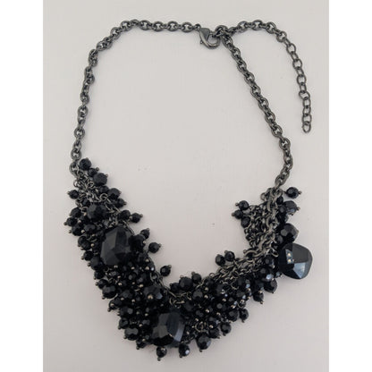 Gothic Vampire Glam Black Beaded Cluster Statement Necklace