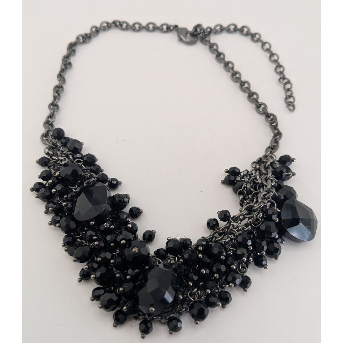 Gothic Vampire Glam Black Beaded Cluster Statement Necklace