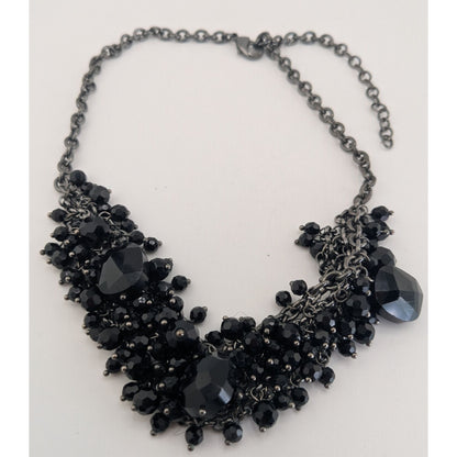 Gothic Vampire Glam Black Beaded Cluster Statement Necklace