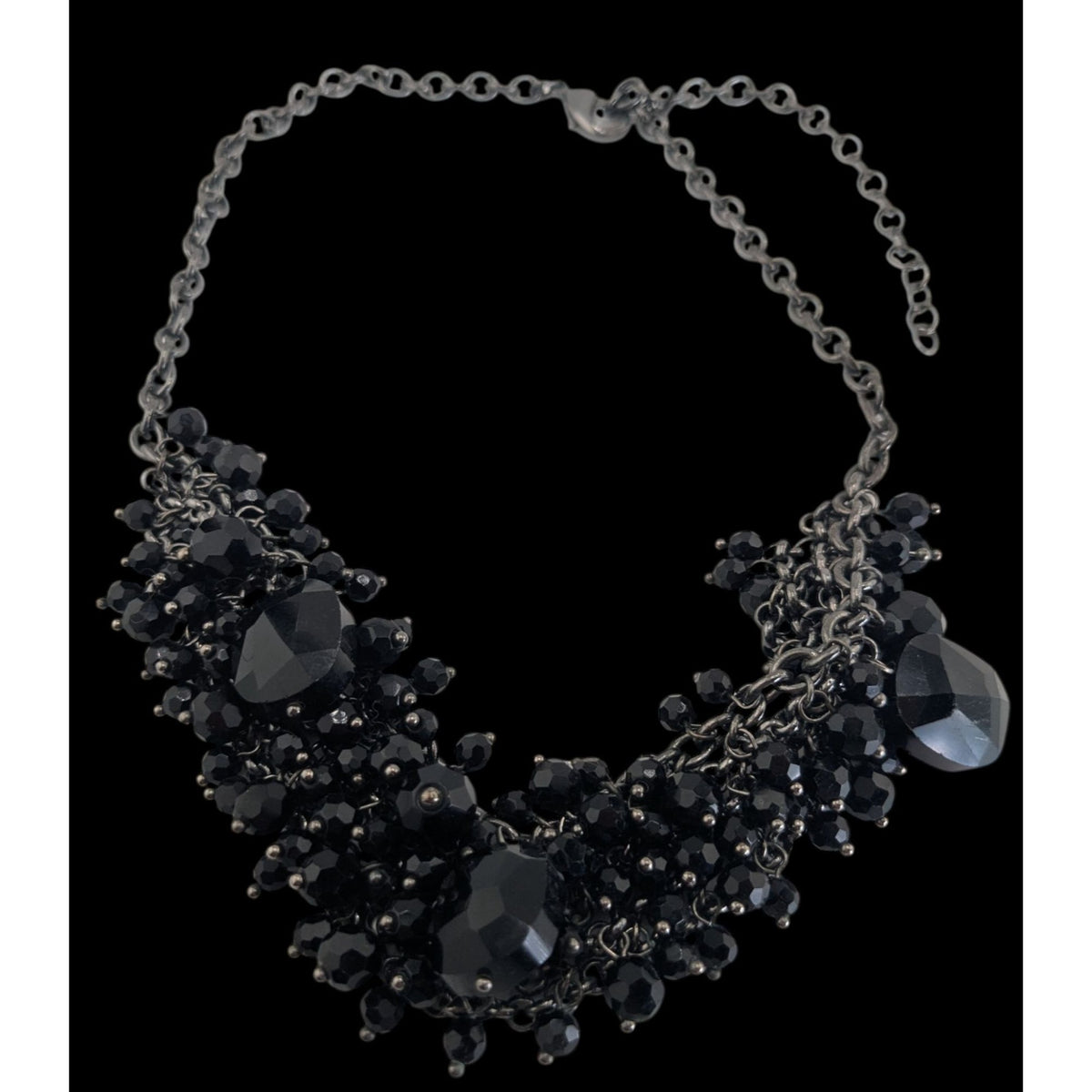 Gothic Vampire Glam Black Beaded Cluster Statement Necklace